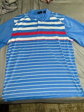 Byron Nelson 2X Seascape Men's Performance Golf Polo Shirt Blue White Stripes